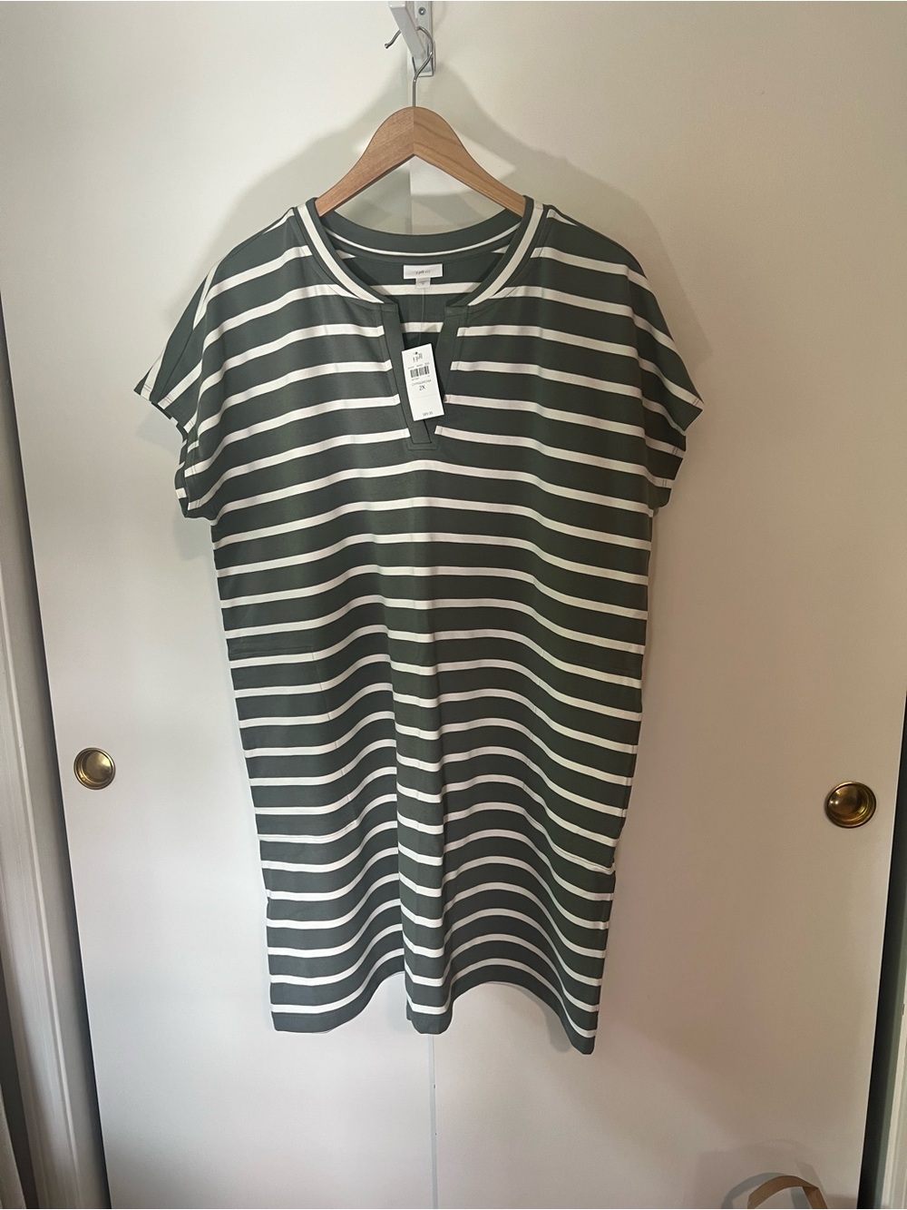 J. Jill Sage Green and White Striped Notch-Neck Top 2X NWT